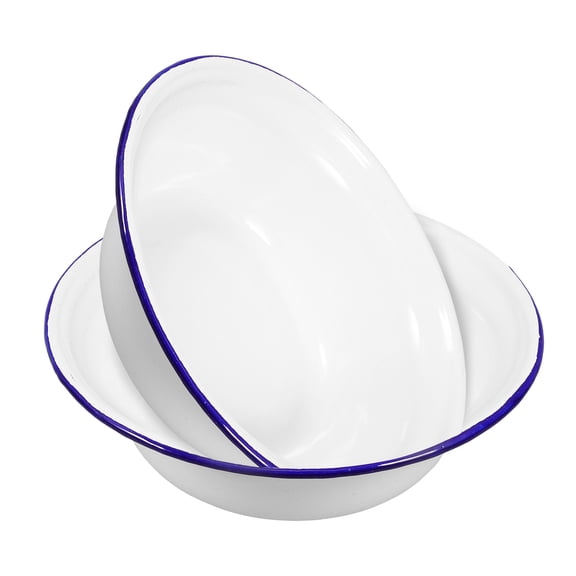 PAMINGONO 2Pcs Enamelware Dish Set White Anti-Rust Round Kitchen