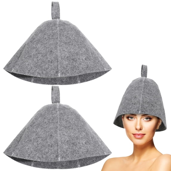 PAMINGONO 2Pcs Felt Sauna Hat – Thickened, Breathable & Comfortable Shower Cap for Indoor Sauna, Lightweight Bathing Cap with Hanging Ring