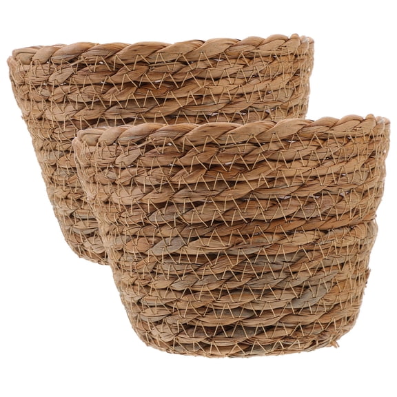 PAMINGONO 2-Pack Woven Flower Basket with Coffee Straw for Rustic Home Decor and Storage