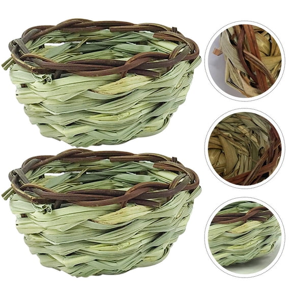 PAMINGONO Green Woven Straw Bird Nest Rustic Hideaway for Storage 2Pcs