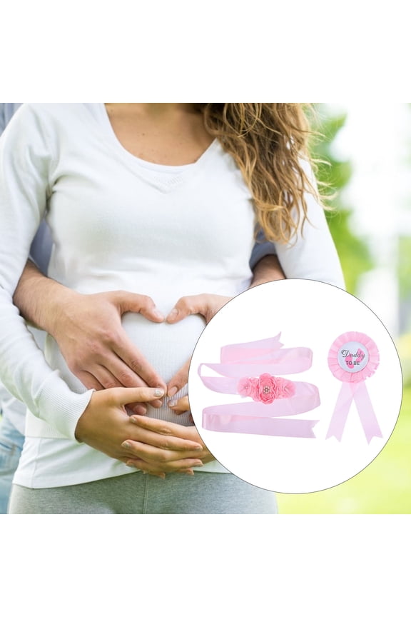 2Pcs Maternity Belt Pink Polyester Floral Style Photo Shooting Prop 15x7cm