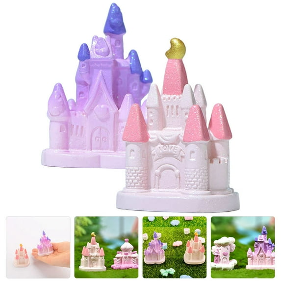 PAMINGONO 2Pcs Miniature Castle Decors Plastic Small Castle for Birthday and Party Decorations