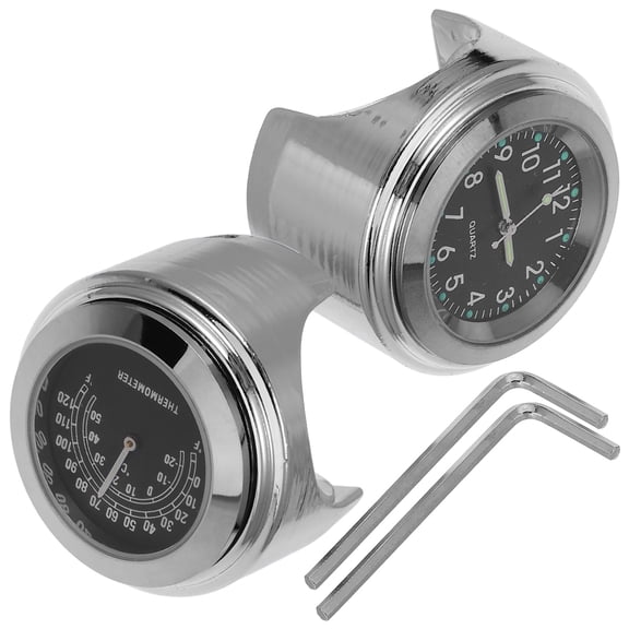 PAMINGONO 2Pcs Black Motorcycle Clock and Thermometer with Function for Handlebar