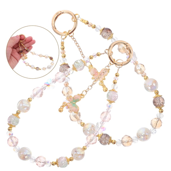 PAMINGONO Elegant Beaded Phone Chain with Butterfly Pendant, Alloy and Crystal Decorative Accessory for Mobile Phones
