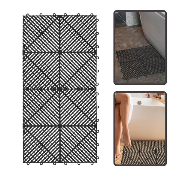 PAMINGONO 2Pcs Plastic Stall Mat Black Interlocking Non Slip Drainage Tile for Pool Deck and Bathroom