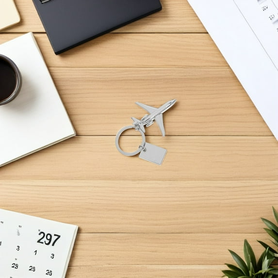 PAMINGONO Silver Airplane Keychain Zinc Alloy Engraving Present for Travel 2Pcs