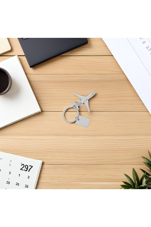Silver Airplane Keychain Zinc Alloy Engraving Present for Travel 2Pcs