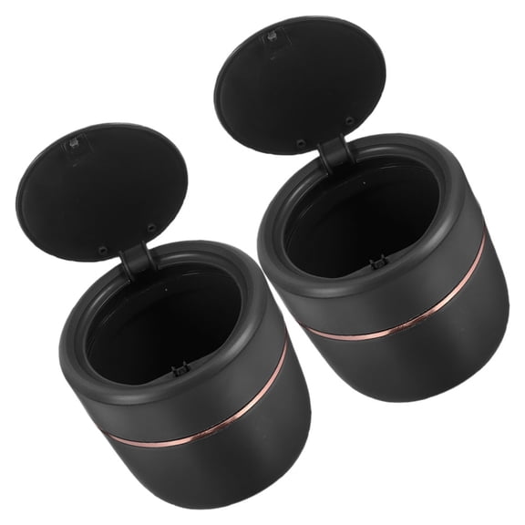 PAMINGONO 2-Pack Black Plastic Desktop Trash Can with Push-Open Lid, Space-Saving Small Waste Bin for Office and Home