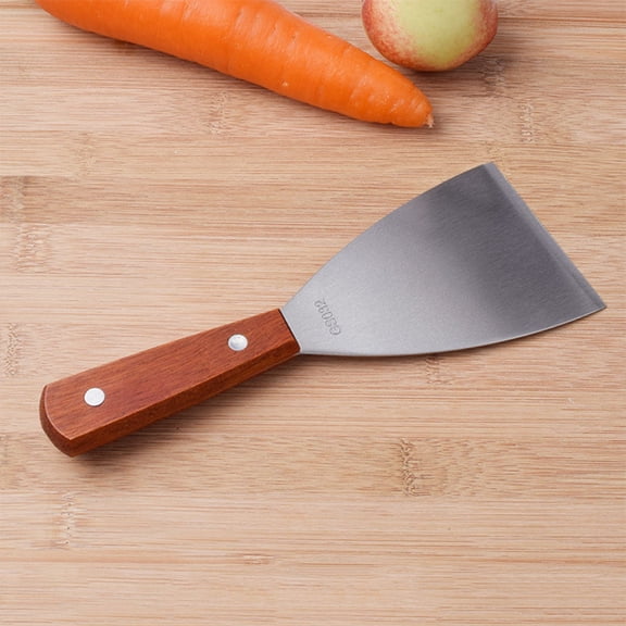 PAMINGONO 2pcs Professional Kitchen Stainless Steel Pancake Flipper with Wood Handle