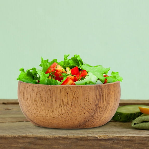 PAMINGONO 2Pcs Wood Round Bowl for Food Serving Multifunctional Storage Home Use