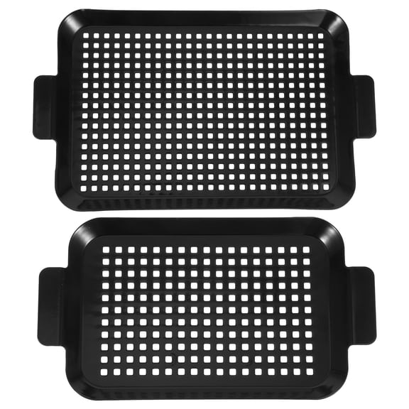 PAMINGONO 2Pcs Heavy Duty Enamel Coated Grill Pans for Outdoor Cooking Vegetables and Seafood