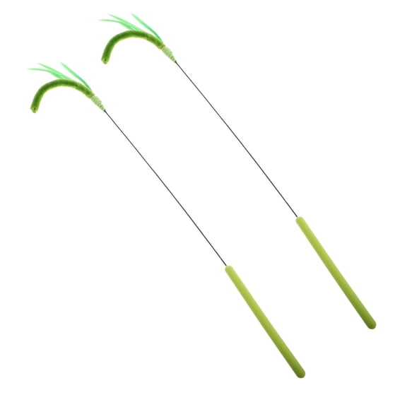 PAMINGONO 2Pcs Durable Green Cat Teaser Wand with Faux Tail Grass Long Rod for Engaging Pet Activity