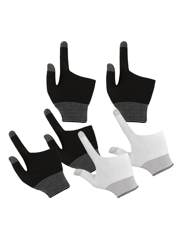 mobile gaming gloves Black and White 2-Finger Covers 3 Pairs