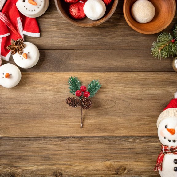 PAMINGONO 30pcs Christmas Pick Artificial Pine Branches with Red Berries Cones