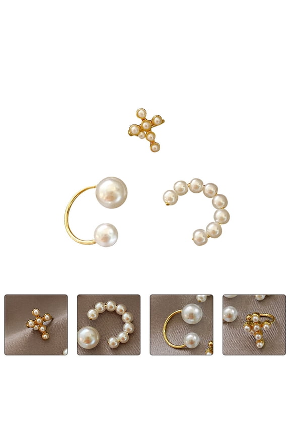 3-Piece Multi-Color C-Shaped Ear Clips Set for Women, Trendy Fashion Jewelry Accessories for Daily Wear