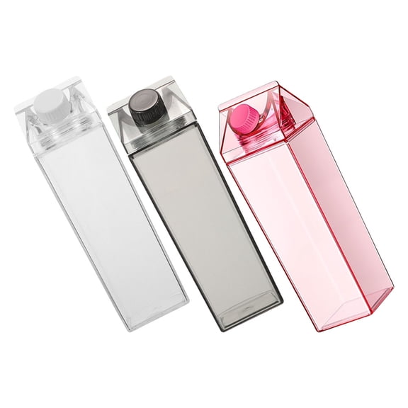 PAMINGONO 3Pcs Clear Reusable Plastic Milk Carton Bottles Leakproof Square Beverage Containers