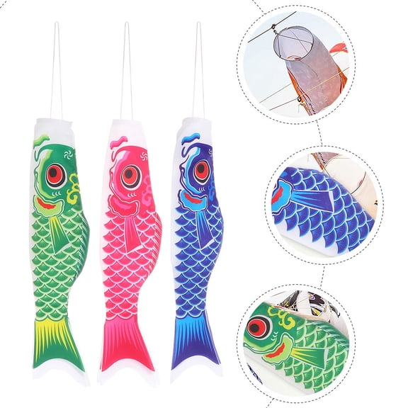 PAMINGONO 3Pcs Fish Windsock Yard Decorations Assorted Color Satin For Outdoor Party 11.8x3.9x0.2In