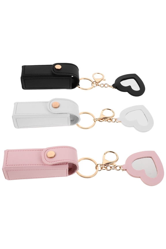 3-Pack Multi-Color Lipstick Holder Keychain with Compact Mirror, Stylish Purse Charm for Handbag Decoration