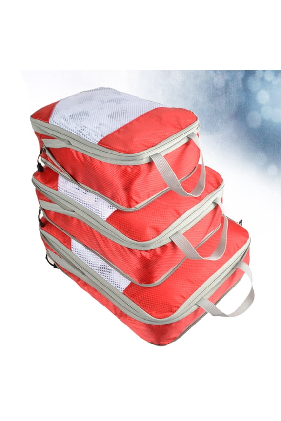 Red Waterproof Nylon Luggage Organizer Pouch for Home and Travel 3Pcs