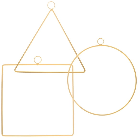 PAMINGONO 3Pcs Wreath DIY Supplies Golden Iron Wall Hanging Wreath Ring Triangle Shape Diy Craft Garland 22.5x20cm