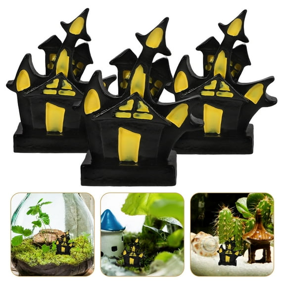 PAMINGONO 3Pcs Resin Castle Ornament Aquarium Decor for Fish and Shrimp Hideout Black Color