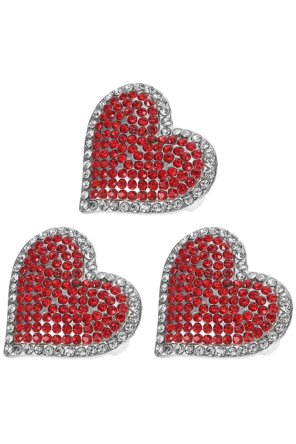 Heart Shaped Brooch Pins Multi Zinc Alloy with Rhinestones Antiexposure Clasp 3Pcs