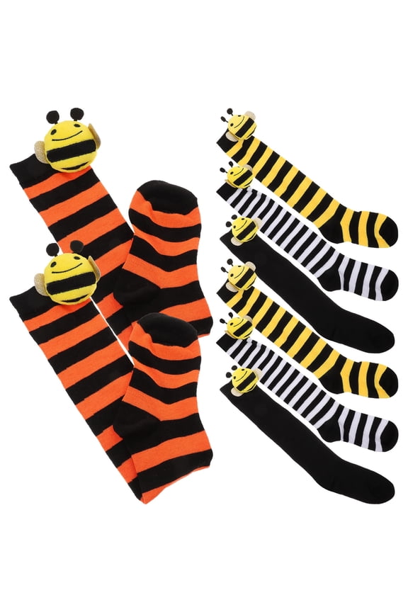4 Pairs Knee Socks Girls Polyester for Cosplay Performance Cute Bee Theme