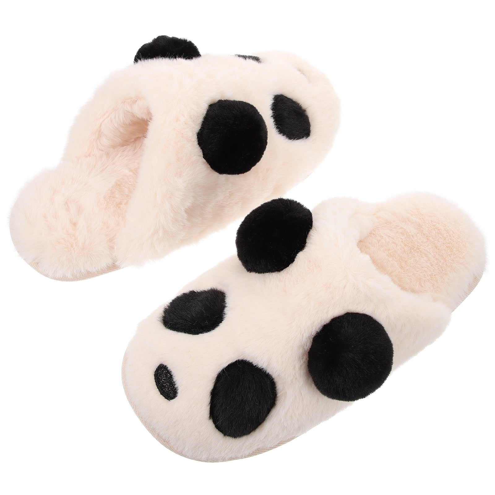 40-41 Size Panda Fuzzy Slippers 1 Pair Soft TPR Soles for Adult Women Comfortable Home Wear