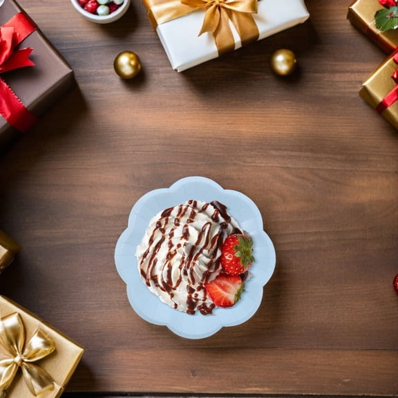 PAMINGONO Gradient Blue Flower Shaped Paper Plates Elegant Floral Design for Party Use 40Pcs