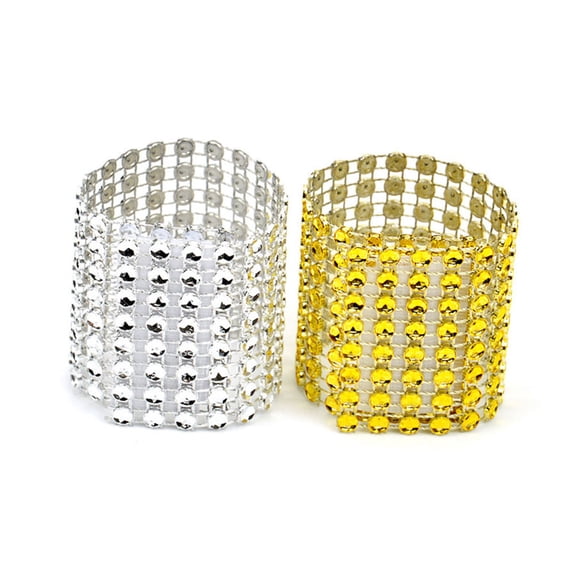 PAMINGONO 40Pcs Plated Silver Napkin Ring with 8 Row Rhinestone Decorative Buckle for Elegant Wedding Party