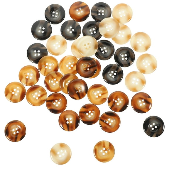 PAMINGONO 40pcs Four-Eye Button Design Dark Beige Round Resin for Clothing Accessories