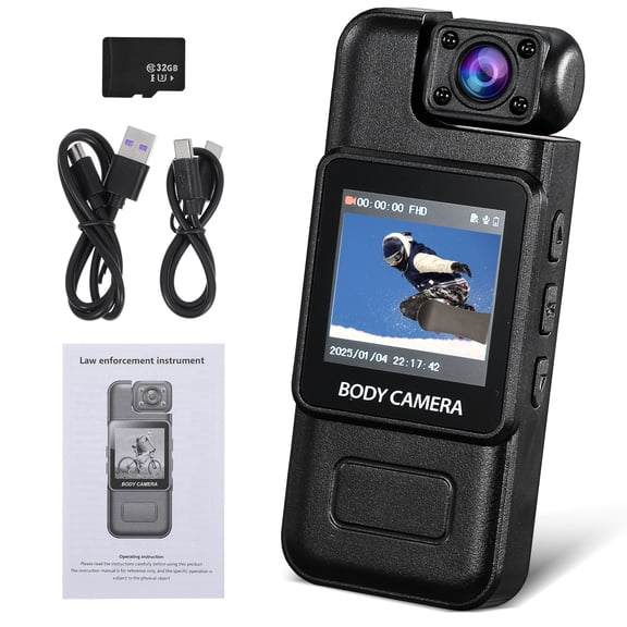 PAMINGONO 4K Police Body Camera with Audio Clip-On Wearable Recorder, Night Vision, 32GB Card Included Personal Portable Cam for Security