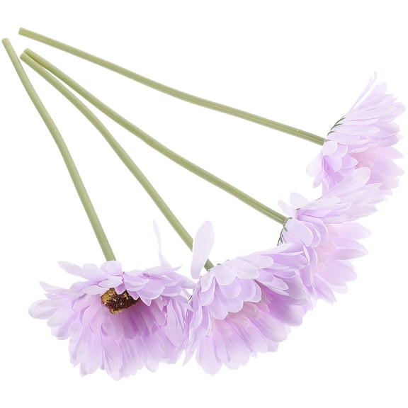 PAMINGONO 4Pcs Artificial Daisies Realistic Style Home Decoration Purple Silk Fabric Plastic 25.50X9.00X9.00CM