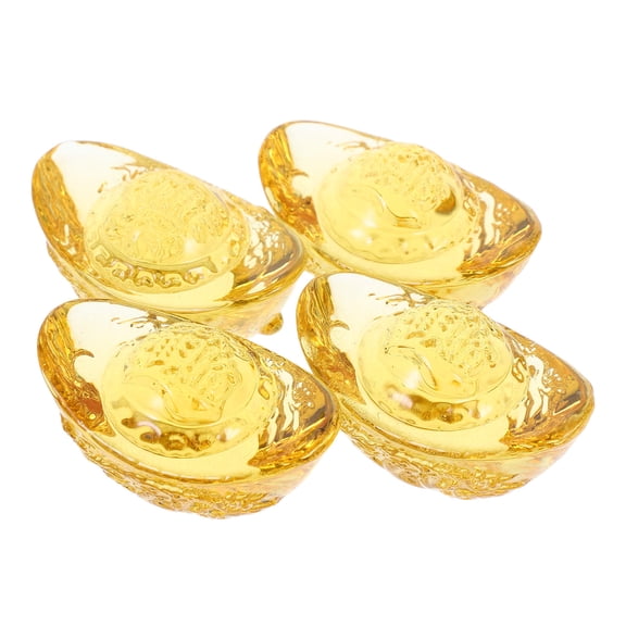 PAMINGONO 4Pcs Faux Crystal Crystal Yuan Bao Figurines Golden Feng Shui Decor for Home and Bedroom Display