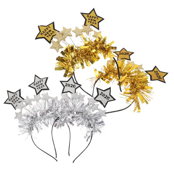 PAMINGONO 4Pcs Happy New Years Headband Assorted Color Glitter Star Hairband for Festive New Year Party Decoration