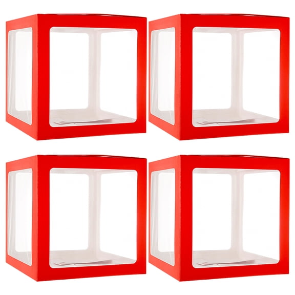 PAMINGONO 4Pcs Party Balloon Boxes Red Paper Decorative Boxes for Wedding Birthday Favors
