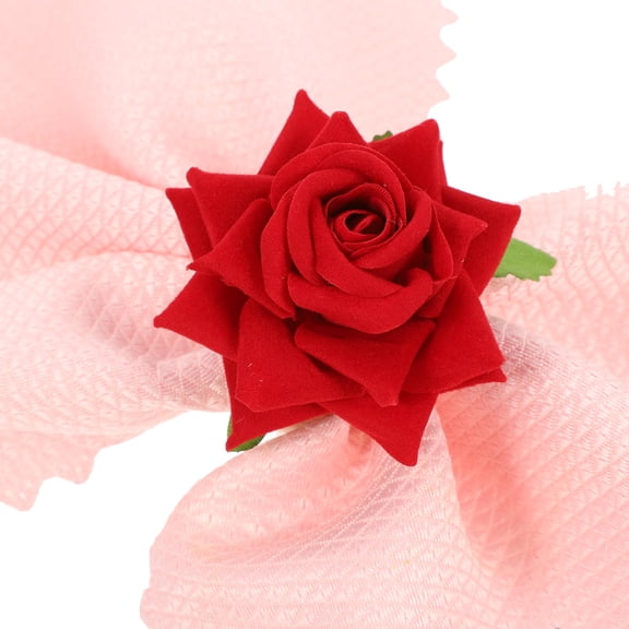 PAMINGONO 4Pcs Red Rose Shape Napkin Rings for Wedding and Gender Reveal Party Table Decoration