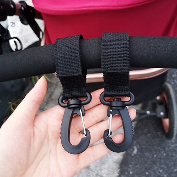 PAMINGONO 4-Pack Black Multifunctional Stroller Hooks with Woven Tape for Parents and Baby Gear