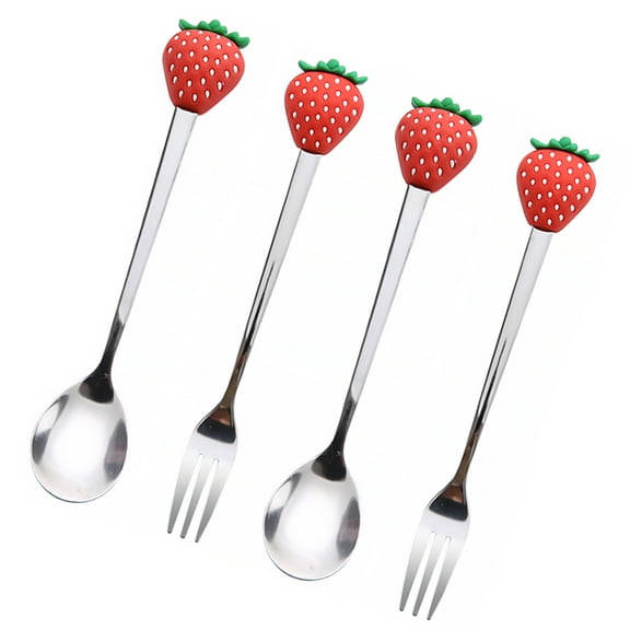 PAMINGONO 4Pcs Strawberry Forks Spoons Kitchen Silverware Homes And Restaurants