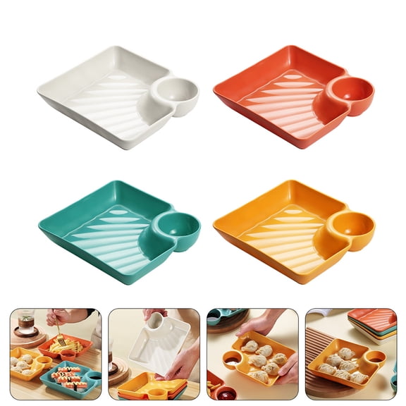 PAMINGONO 4Pcs Sushi Dipping Plates in Plastic for Noodle Serving and Dumpling Serving