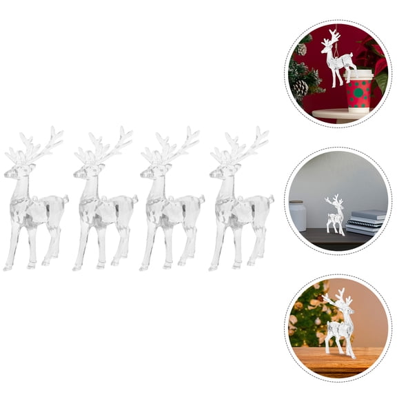 PAMINGONO 4-Piece Clear Acrylic Deer Figurine Set, Reindeer Table Decor for Living Room, Bedroom, Holiday and Seasonal Decoration