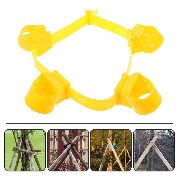 PAMINGONO 4-Pack Tree Stakes with Yellow Plastic Straps for Garden Support, Prevent Branch Breakage and Wind Damage