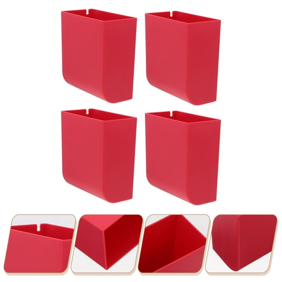 PAMINGONO 4Pcs Wall Mounted Storage Box Red ABS Plastic Self Adhesive Space Saving For Home Use