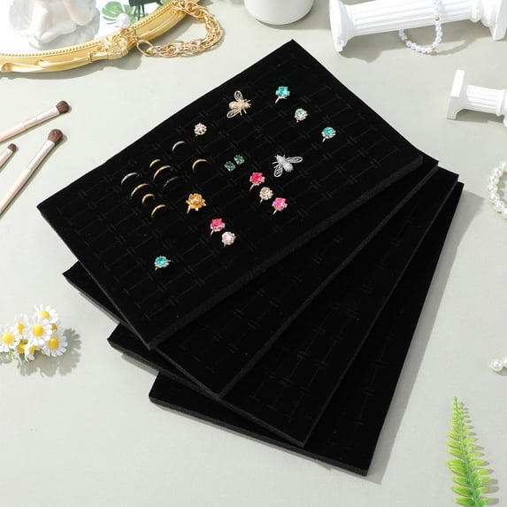 PAMINGONO 4pcs Jewellery Box Inserts Earring Organizer Black Sponge Scratch Prevention for Storage