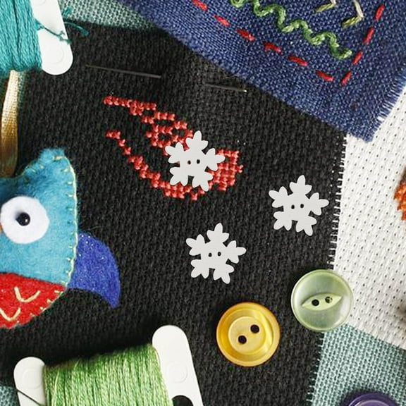 PAMINGONO Wooden Snowflakes Buttons White 50Pcs 18Mm