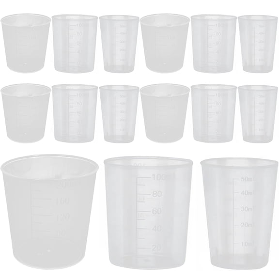 PAMINGONO 50pcs Clear Plastic Measuring Cups Set, Accurate Liquid & Dry Measurement for Lab, Kitchen, Cooking, Baking