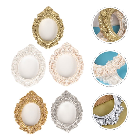 PAMINGONO Oval Gold Frame Micro Landscape Photo Frame White Patterned 5Pcs