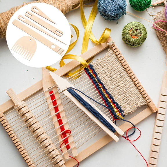 PAMINGONO Wooden Hand Weaving Tool Set, Beige Crafting Kit with Easy-to-Use Hand Stick for Projects, 1 Set