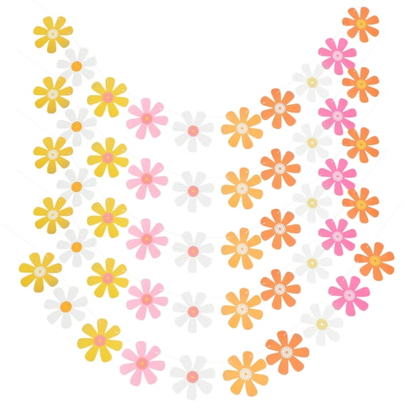PAMINGONO 5-Pack Colorful Daisy Paper Flower Garland Banner for Birthday Party Decorations and Celebrations