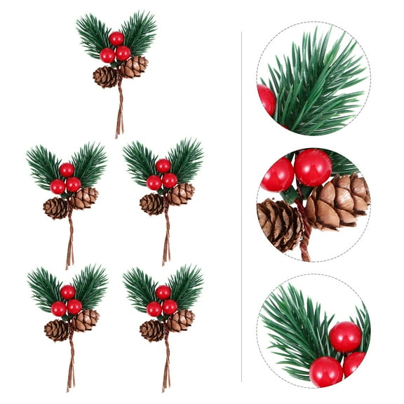 PAMINGONO 5Pcs Premium Artificial Pine Picks with Berries and Pine Cones for Holiday Crafting